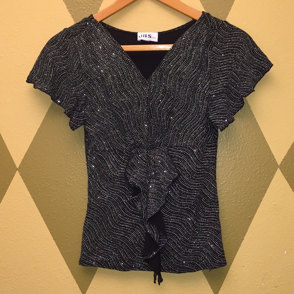 JBS Woman’s Black Silver Shimmer Glitter Blouse Size Small